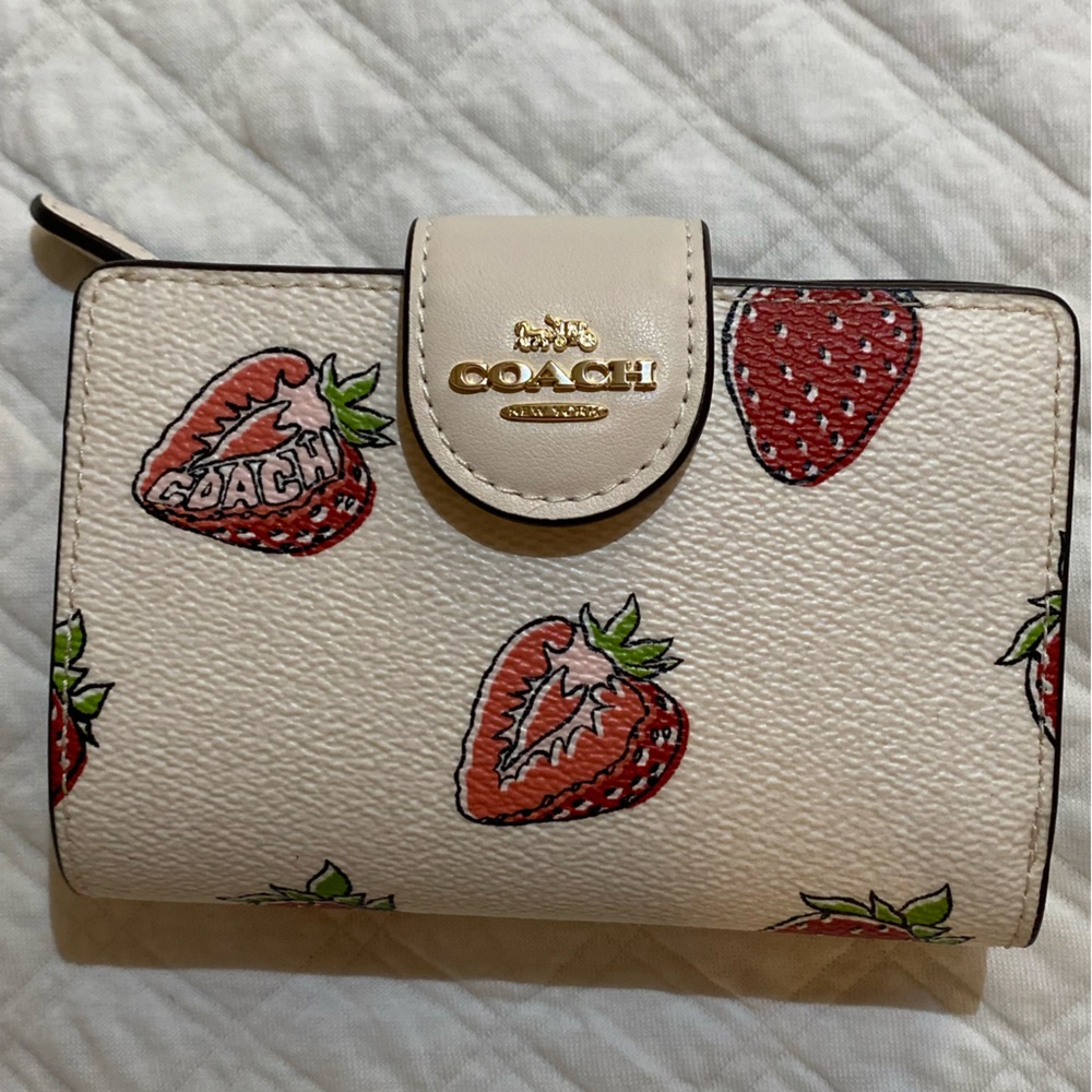 NWT- Coach Cream Wallet with Strawberry Design